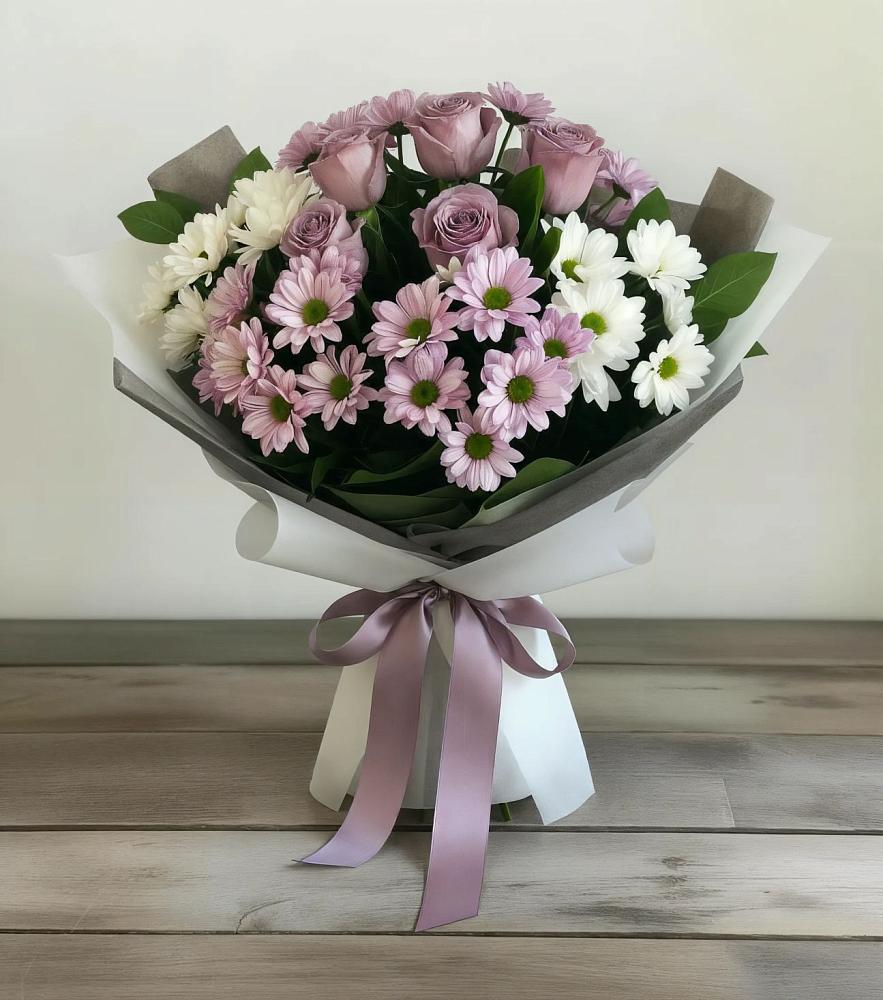 Букет цветов из: Хризантемы и Розы в Кольцово Свердловская область