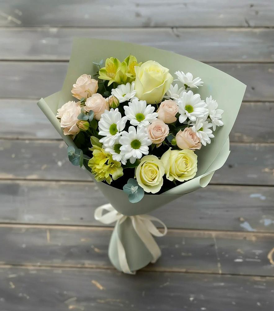 Букет цветов из: Альстромерии, Розы и Хризантемы в Кольцово Свердловская область