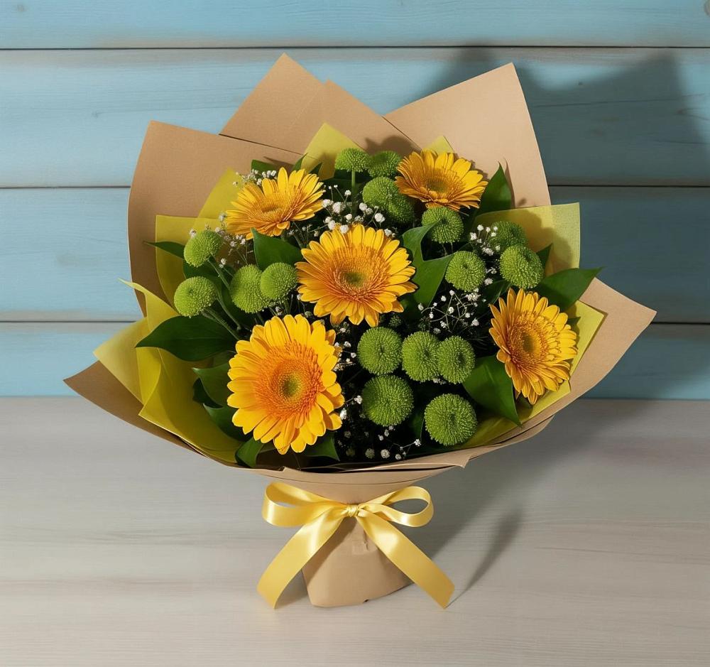 Букет цветов из: Герберы и Хризантемы в Кольцово Свердловская область