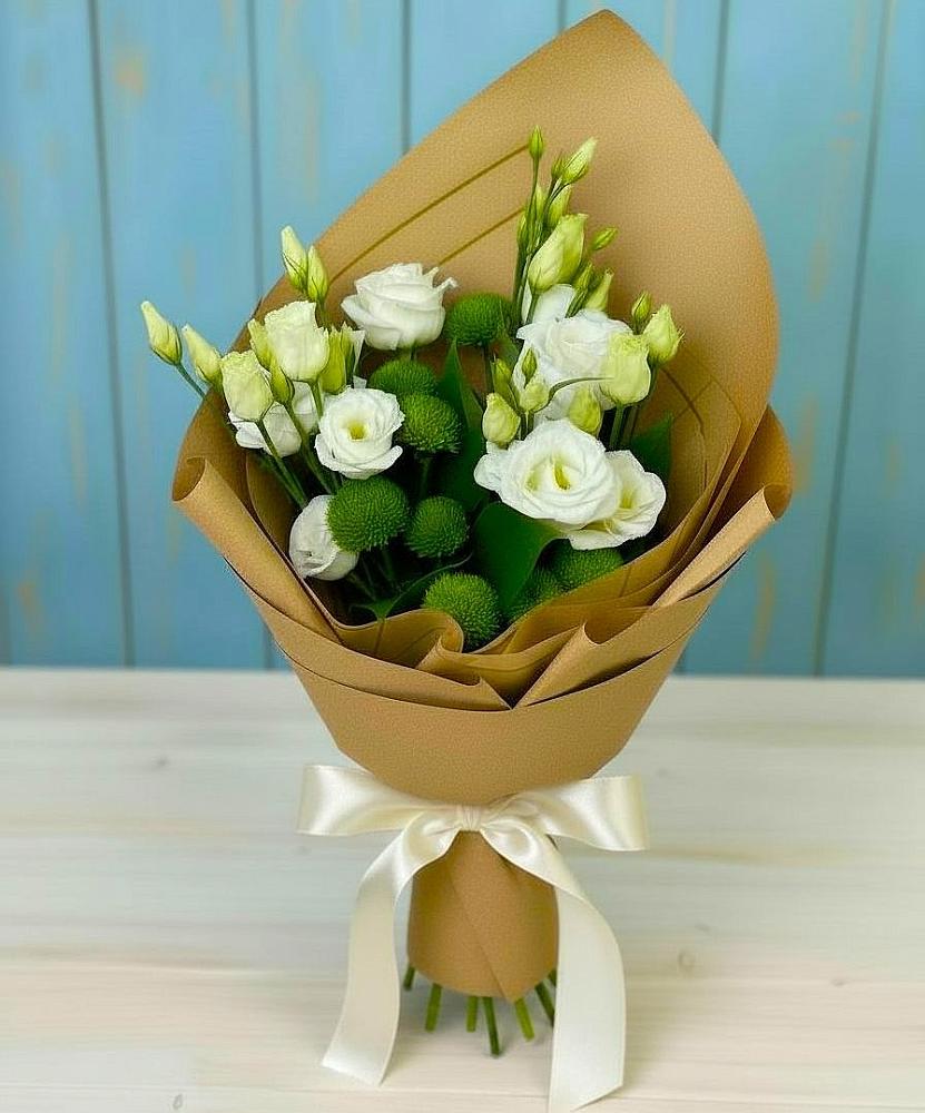 Букет цветов из: Хризантемы и Лизиантусы в Кольцово Свердловская область