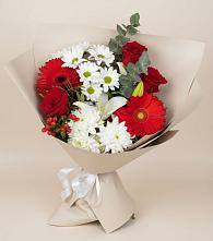 Букет цветов из:  Розы, Хризантемы, Герберы и Лилии в Кольцово Свердловская область