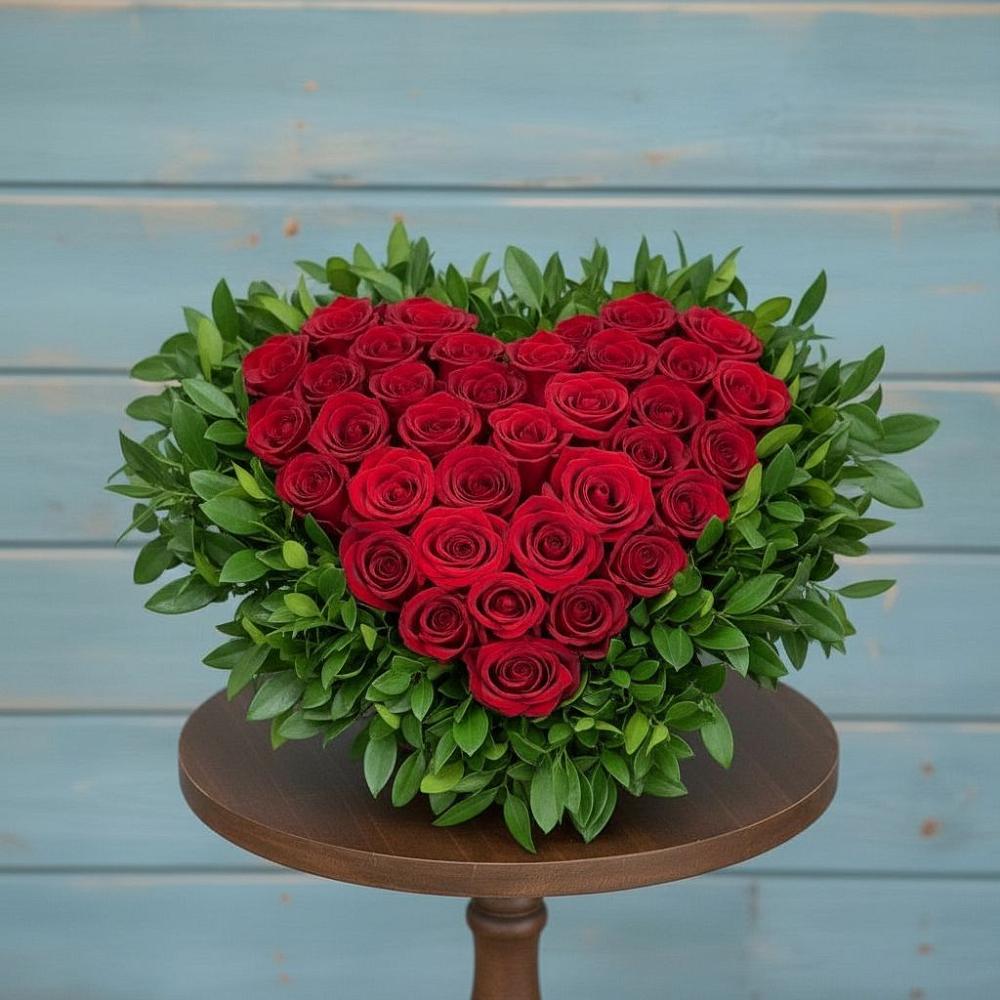 Цветочная композиция из Розы в виде сердца в Кольцово Свердловская область