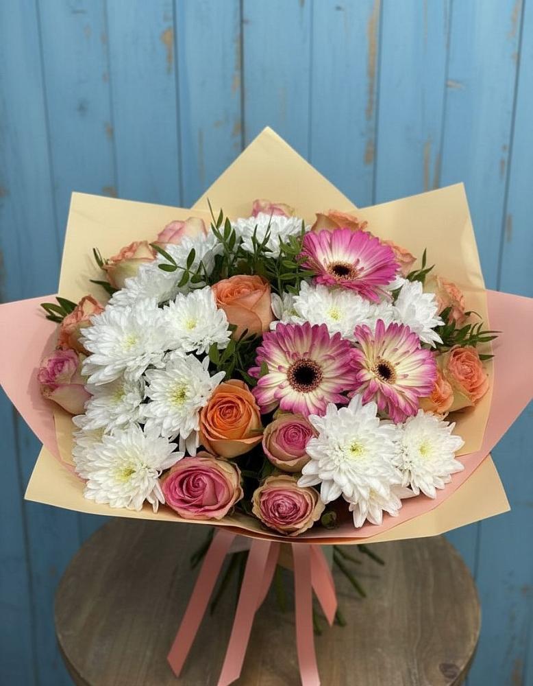 Букет цветов из: Розы, Герберы и Хризантемы в Кольцово Свердловская область