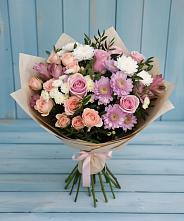 Букет цветов из:  Хризантемы, Розы и Альстромерии в Кольцово Свердловская область