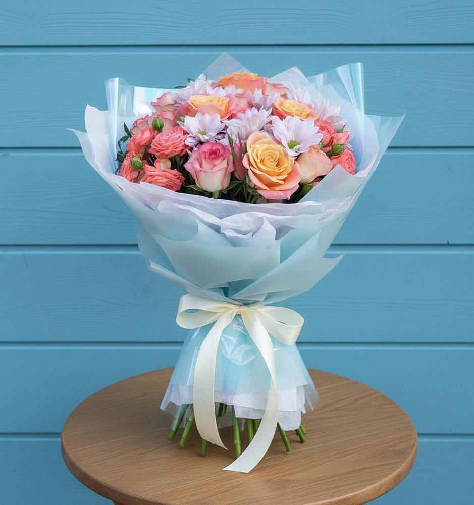 Букет цветов из: Хризантемы и Розы в Кольцово Свердловская область