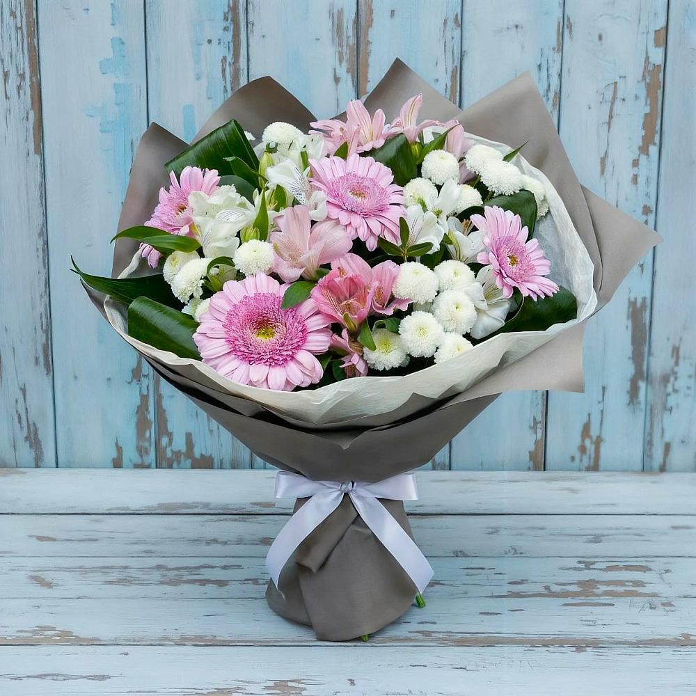 Букет цветов из: Герберы, Альстромерии и Хризантемы в Кольцово Свердловская область