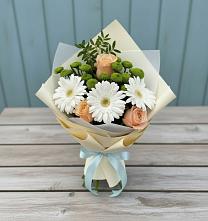 Букет цветов из:  Герберы, Розы и Хризантемы в Кольцово Свердловская область