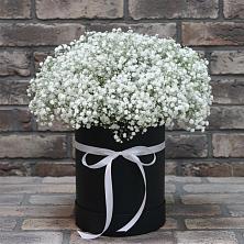 Цветочная композиция из Гипсофила в шляпной коробке в Кольцово Свердловская область