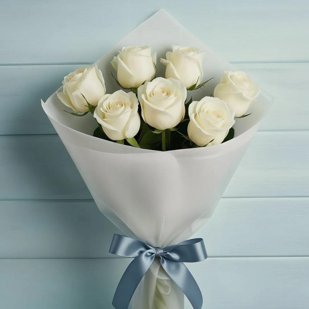 Букет 7 Белых роз Эдлесс Лав в Кольцово Свердловская область
