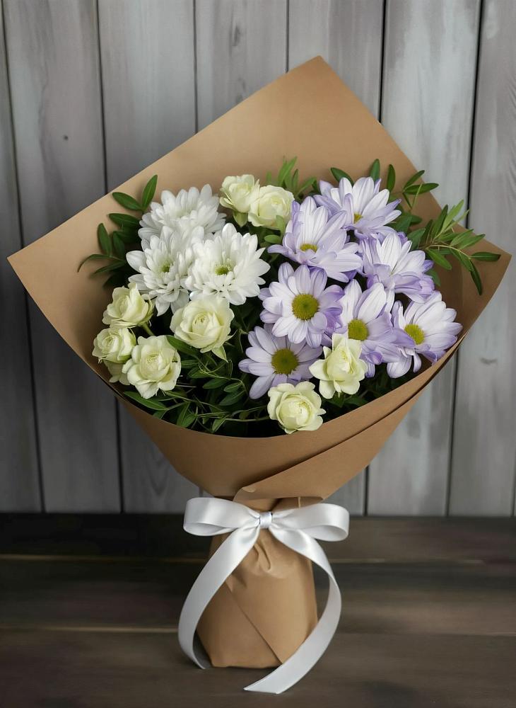 Букет цветов из: Хризантемы и Розы в Кольцово Свердловская область