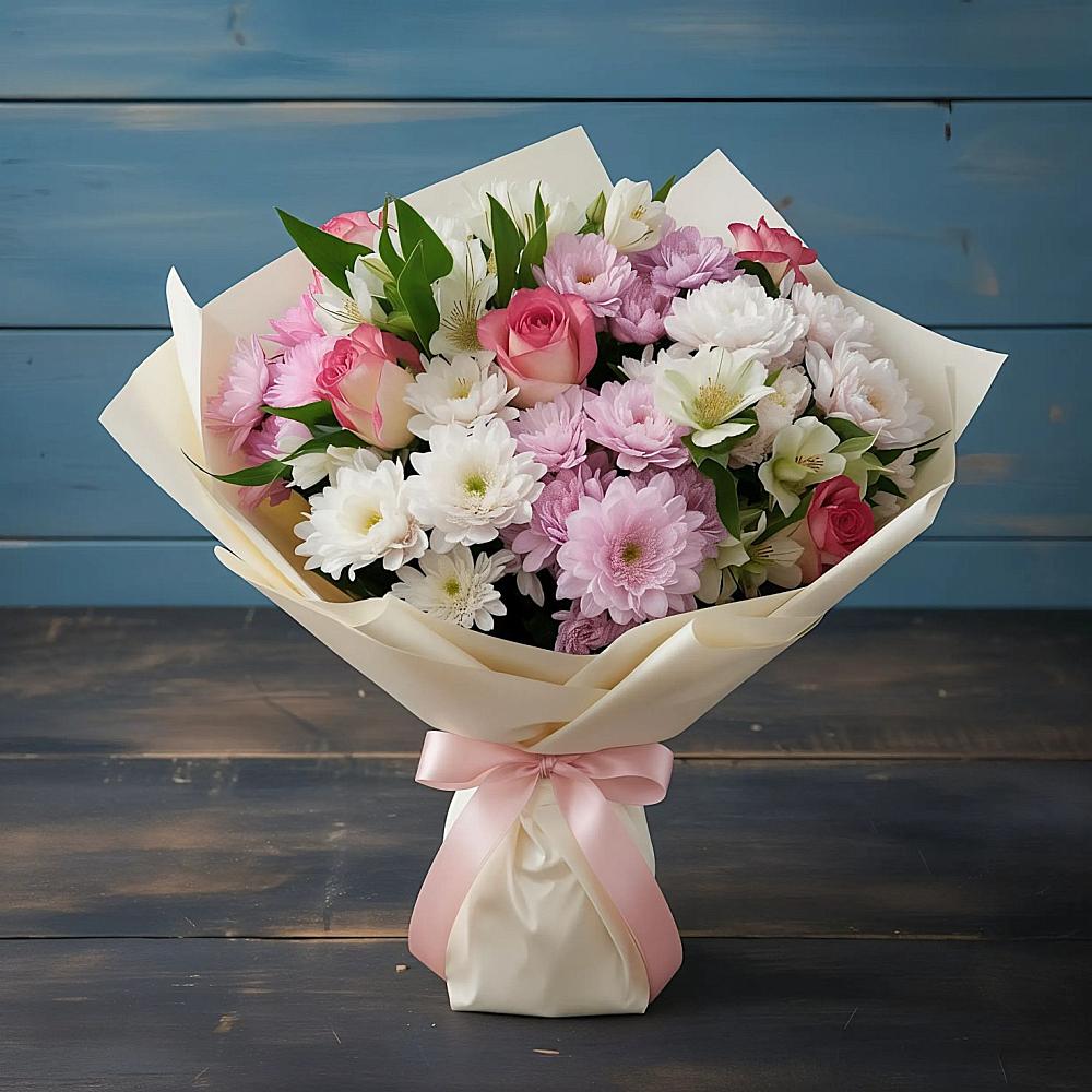 Букет цветов из: Хризантемы, Альстромерии и Розы в Кольцово Свердловская область